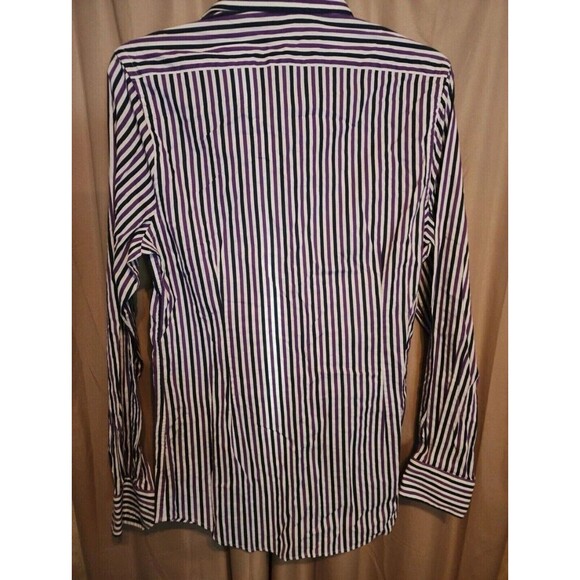 Express 1MX Size S purple/ Navy Stripe long sleeve shirt 14- 14 1/2 - Picture 3 of 3